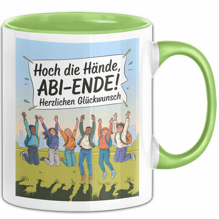 Schüler Abschluss Tasse Geschenk Lustige Geschenkidee Spruch Hoch Die Hände Abi Ende Grün Trendation