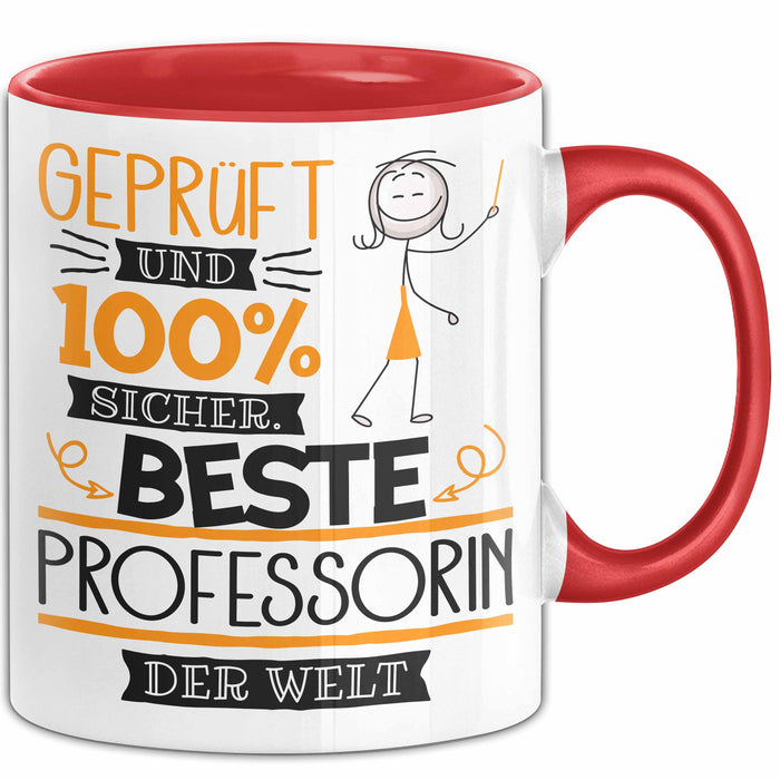 Beste Professorin Der Welt Tasse Geschenk für Eine Professorin Geprüft Und Sicher Geschenkidee Geburtstag Weihnachten Rot Trendation