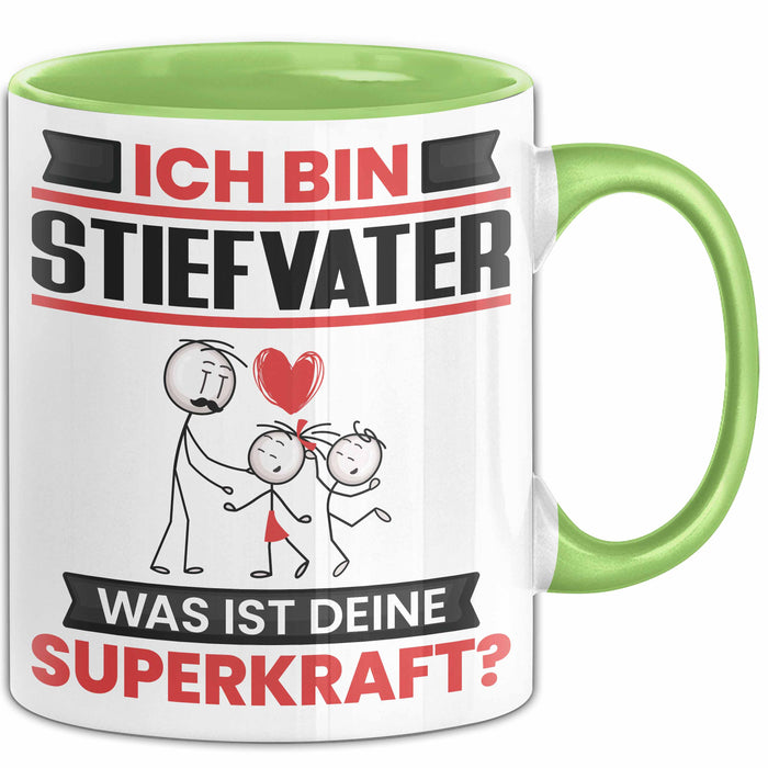 Stiefvater Tasse Geschenk für Stiefvater Geburtstag Lustiger Spruch Kaffee-Becher Was Ist Deine Superkraft Grün Trendation