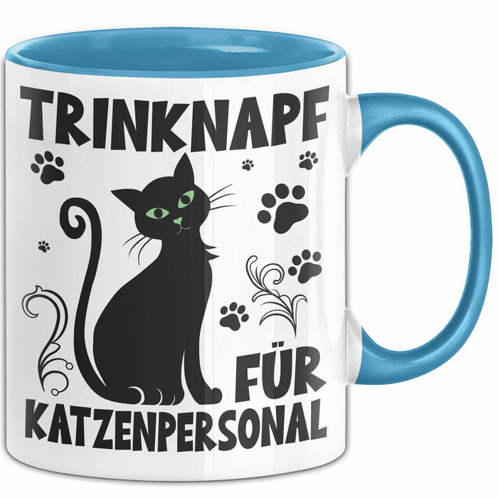 Katzen-Liebhaberin Tasse Geschenk Trinknapf Für Katzenpersonal Geschenkidee Katzenmama Kaffee-Becher Blau Trendation