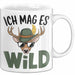 Hirschjäger Jagd Tasse Geschenk Ich mag’s wild Spruch Weiß Trendation