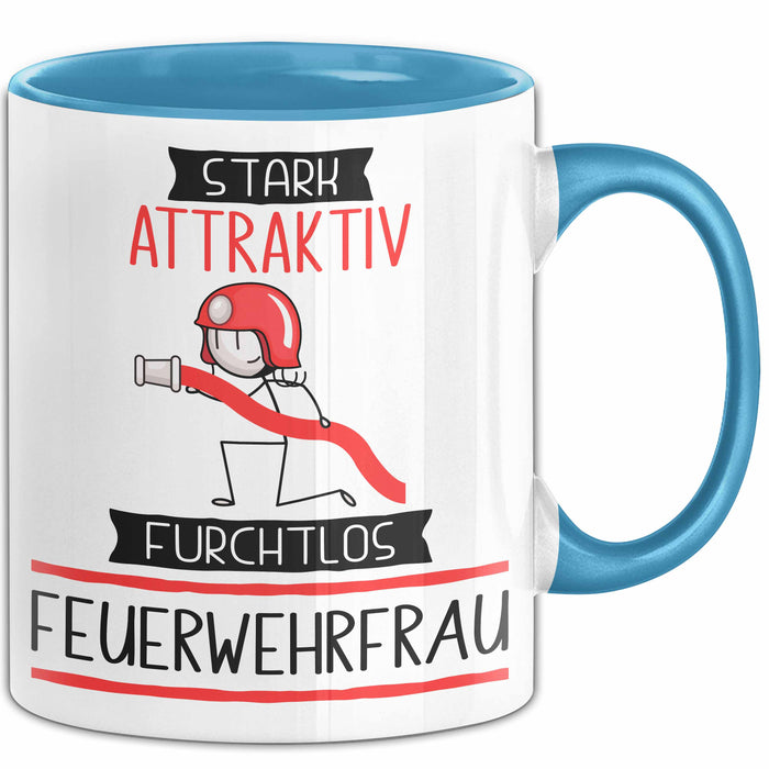 Feuerwehrfrau Tasse Geschenk Becher Stark Attraktiv Furchtlos Feuerwehrfrau Lustige Geschenkidee Blau Trendation