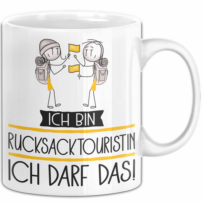 Geschenk für Rucksacktouristin Tasse Lustige Geschenkidee Geburtstag Ich Bin Rucksacktouristin Ich Darf Das Weiß Trendation