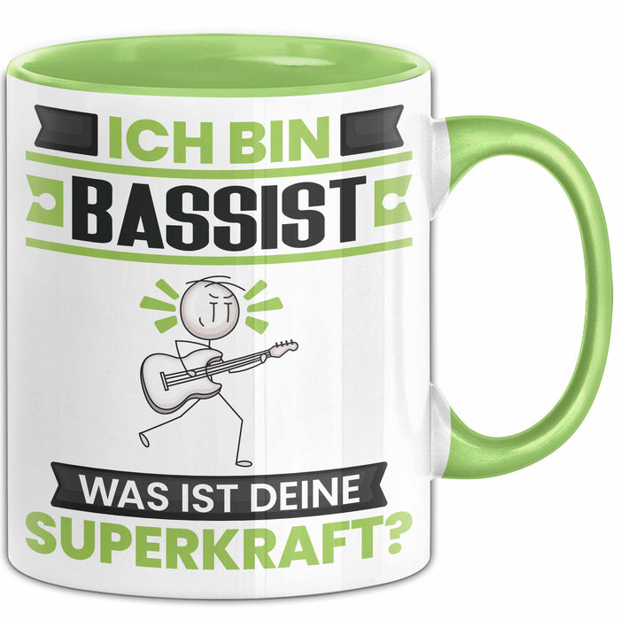 Bassist Tasse Geschenk für Bassist Geburtstag Lustiger Spruch Kaffee-Becher Was Ist Deine Superkraft Grün Trendation
