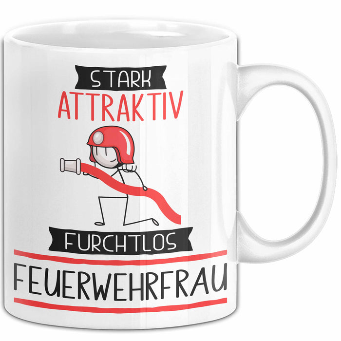 Feuerwehrfrau Tasse Geschenk Becher Stark Attraktiv Furchtlos Feuerwehrfrau Lustige Geschenkidee Weiß Trendation