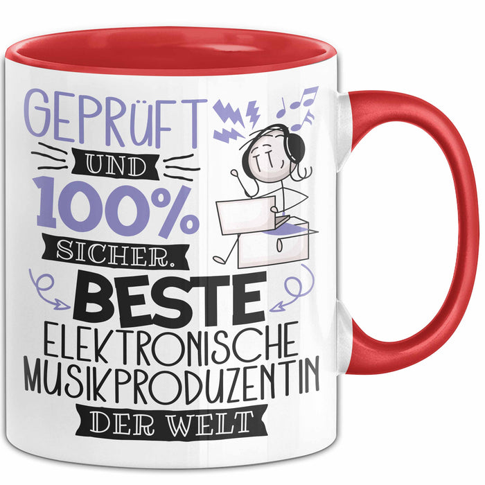 Beste Elektronische Musikproduzentin Der Welt Tasse Geschenk für Eine Elektronische Musikproduzentin Geprüft Und Sicher Geschenkidee Geburtstag Weihnachten Rot Trendation