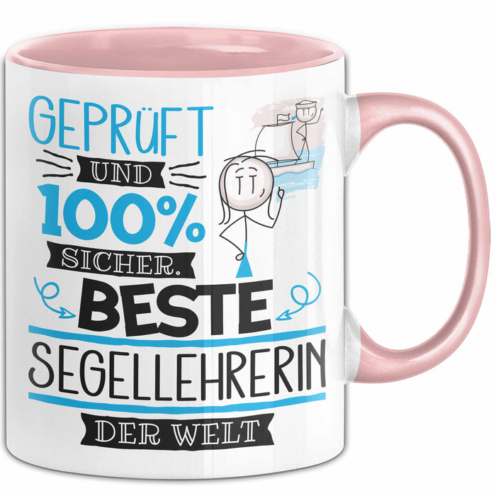 Beste Segellehrerin Der Welt Tasse Geschenk für Eine Segellehrerin Geprüft Und Sicher Geschenkidee Geburtstag Weihnachten Rosa Trendation