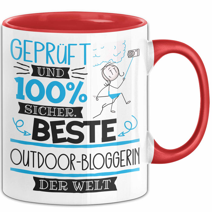 Beste Outdoor-Bloggerin Der Welt Tasse Geschenk für Eine Outdoor-Bloggerin Geprüft Und Sicher Geschenkidee Geburtstag Weihnachten Rot Trendation
