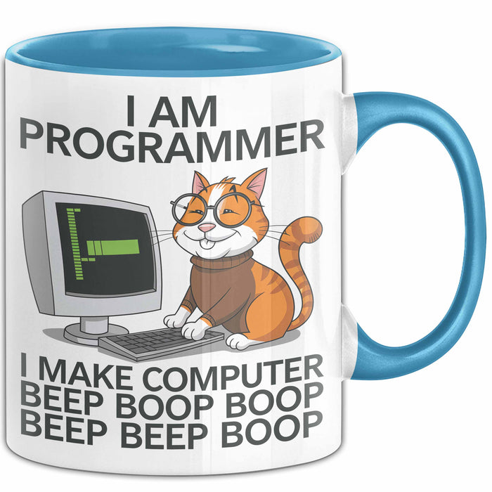 IT Techniker Computeringenieur Tasse Geschenk Lustige Geschenkidee Spruch Ich Bin Eine Programmierer Katze Blau Trendation