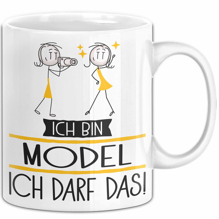Geschenk für Model Tasse Lustige Geschenkidee Geburtstag Ich Bin Model Ich Darf Das Weiß Trendation