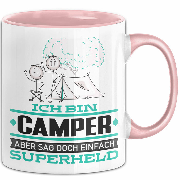 Camper Geschenk Tasse Ich Bin Camper Aber Sag Doch Einfach Superheld Lustige Geschenkdiee für Camper Kaffee-Becher Rosa Trendation
