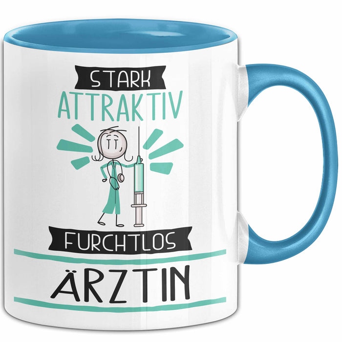 Ärztin Tasse Geschenk Becher Stark Attraktiv Furchtlos Ärztin Lustige Geschenkidee Blau Trendation
