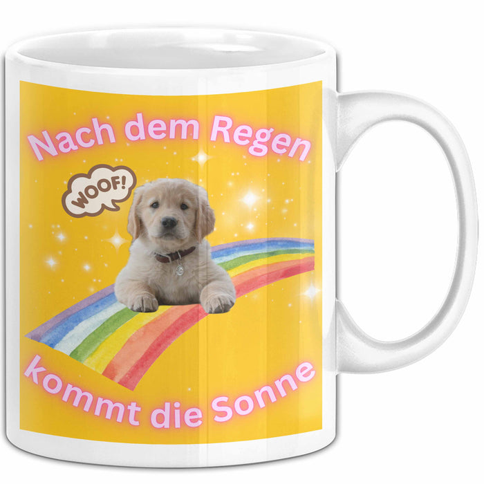 Meme Tasse Geschenk Lustiger Becher Hund Nach Dem Regen Kommt Die Sonne Weiß Trendation