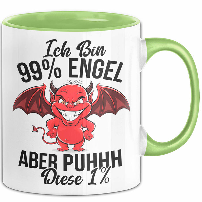 Engel Teufel Tasse Geschenk Lustige Geschenkidee Spruch Ich Bin 99% Engel Grün Trendation