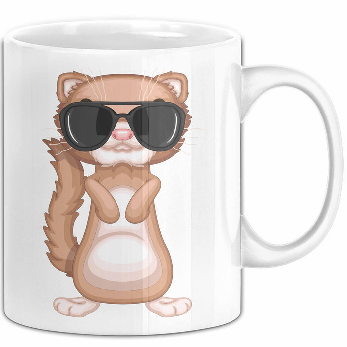 Frettchen Tasse Geschenk Sonnenbrille Grafik Lustige Geschenkidee Weiß Trendation