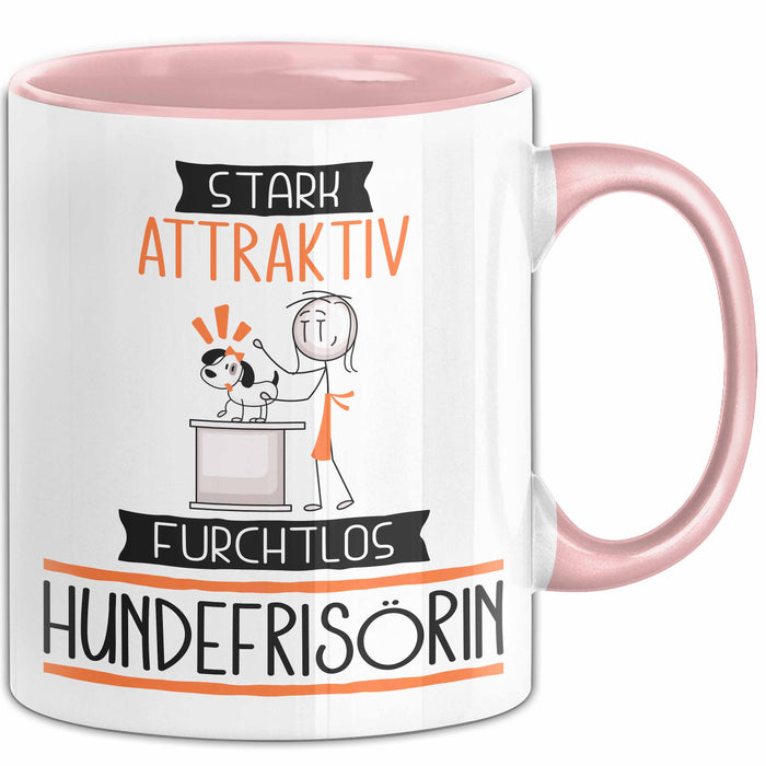 Hundefrisörin Tasse Geschenk Becher Stark Attraktiv Furchtlos Hundefrisörin Lustige Geschenkidee Rosa Trendation