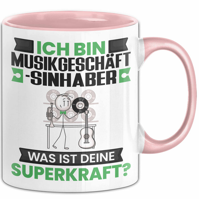 Musikgeschäftsinhaber Tasse Geschenk für Musikgeschäftsinhaber Geburtstag Lustiger Spruch Kaffee-Becher Was Ist Deine Superkraft Rosa Trendation