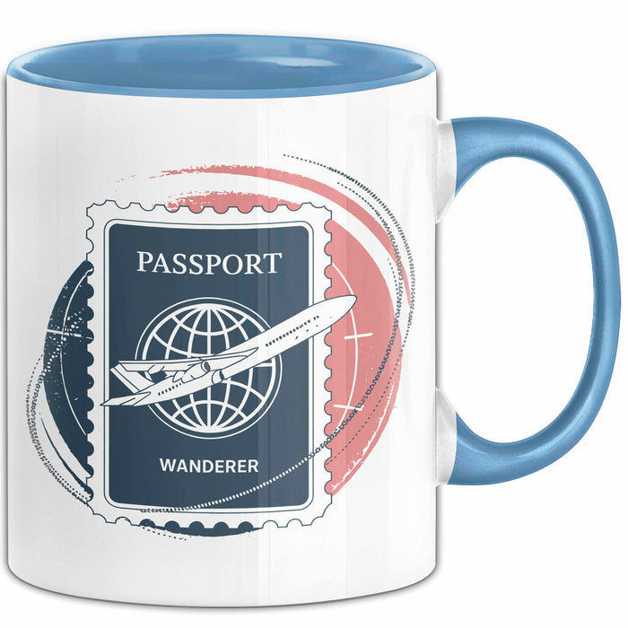Weltenbummler Tasse Geschenkidee für Reisesüchtige Blau Trendation