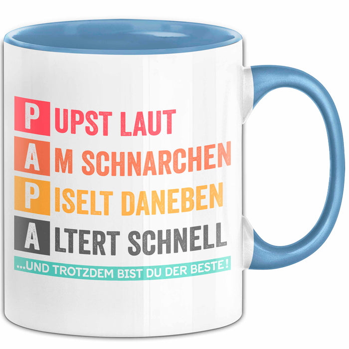 Papa Vatertag Tasse Geschenk Lustige Geschenkidee Spruch Pupst Laut Am Schnarchen Pisel Daneben Blau Trendation