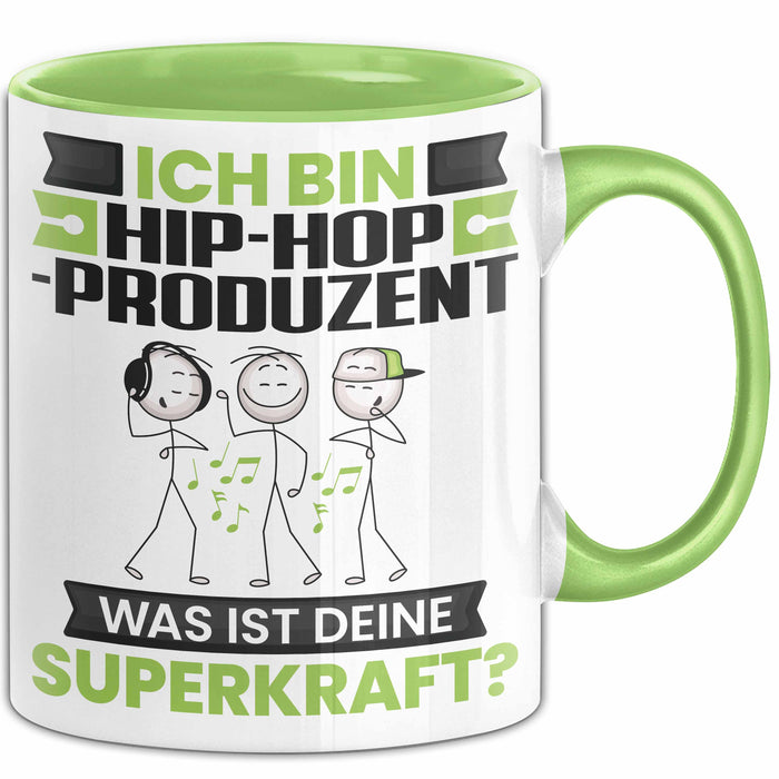 Hip-Hop-Produzent Tasse Geschenk für Hip-Hop-Produzent Geburtstag Lustiger Spruch Kaffee-Becher Was Ist Deine Superkraft Grün Trendation