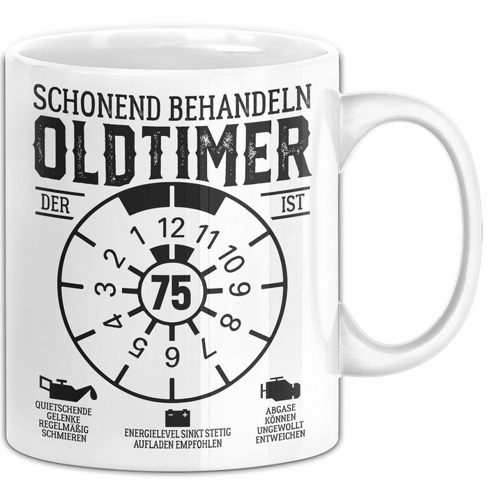 75. Geburtstag Tasse Oldtimer Schonend Behandeln Geschenkidee Männer Frauen Lustiger Spruch 75er Geburtstag Geschenk Weiß Trendation