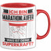 Marathonläufer Tasse Geschenk für Marathonläufer Geburtstag Lustiger Spruch Kaffee-Becher Was Ist Deine Superkraft Rot Trendation