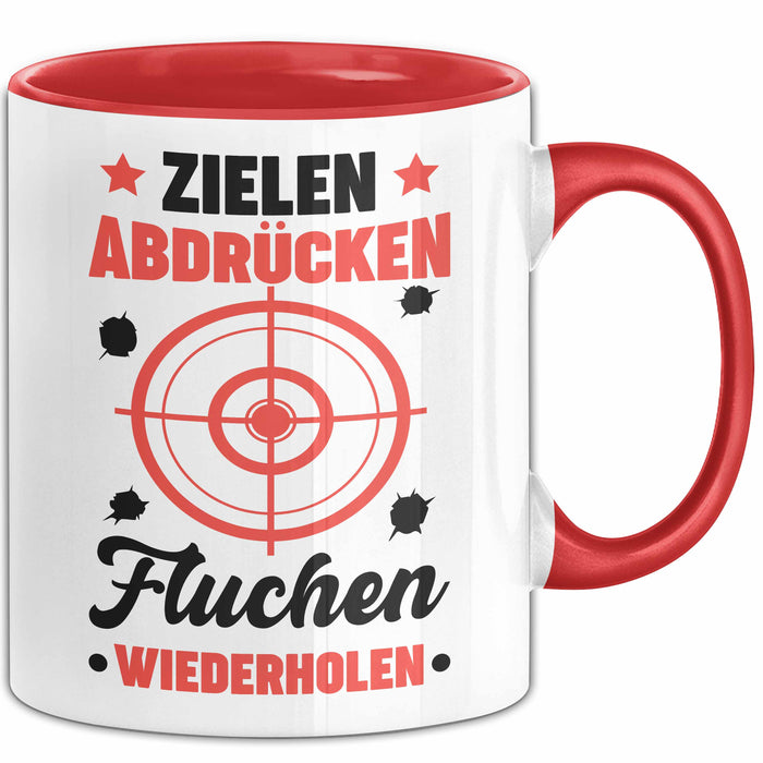 Sportschütze Tasse Geschenk Spruch Geschenkidee Geburtstag Zielen Abdrücken Fluchen Wiederholen Rot Trendation