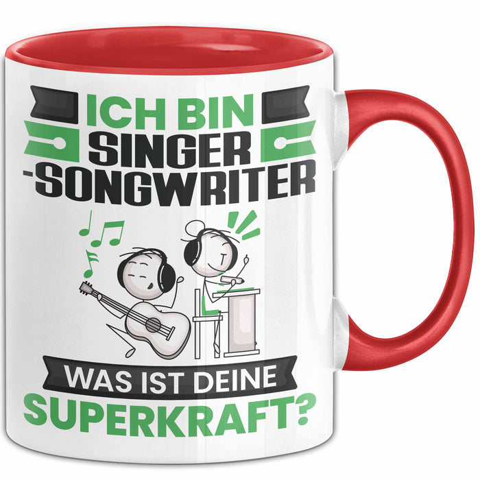Singer-Songwriter Tasse Geschenk für Singer-Songwriter Geburtstag Lustiger Spruch Kaffee-Becher Was Ist Deine Superkraft Rot Trendation