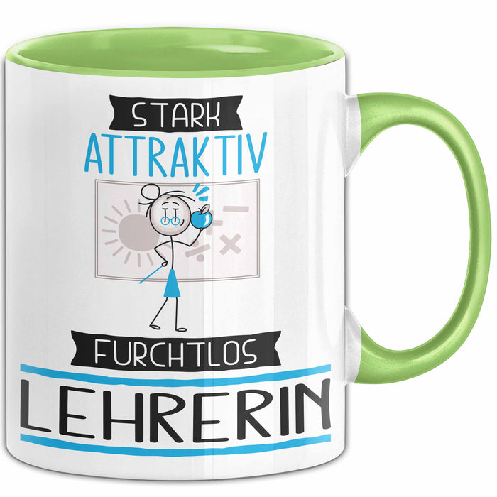 Lehrerin Tasse Geschenk Becher Stark Attraktiv Furchtlos Lehrerin Lustige Geschenkidee Grün Trendation