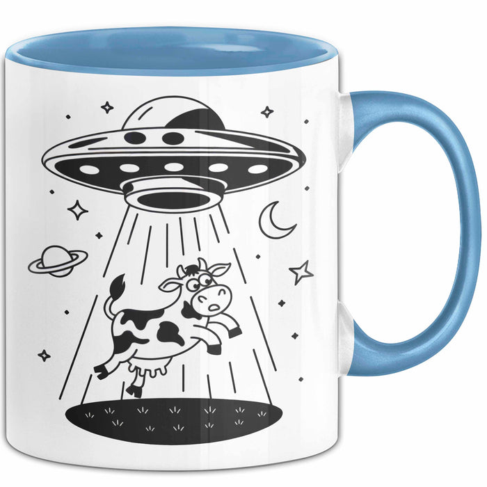Sci-Fi Nerd Tasse Geschenkidee UFO entführt Kuh Weltraum Fan Geschenkidee Lustig Blau Trendation