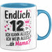 12 Geburtstag Teenager Tasse Geschenk Lustige Geschenkidee Spruch Endlich 12 Ich Kann Alles Ich Weiß Alles Ähm Mama Blau Trendation