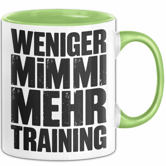 Fußballtrainer Fußballteam Tasse Geschenk Lustige Geschenkidee Spruch Weniger Mimimi Mehr Training Grün Trendation