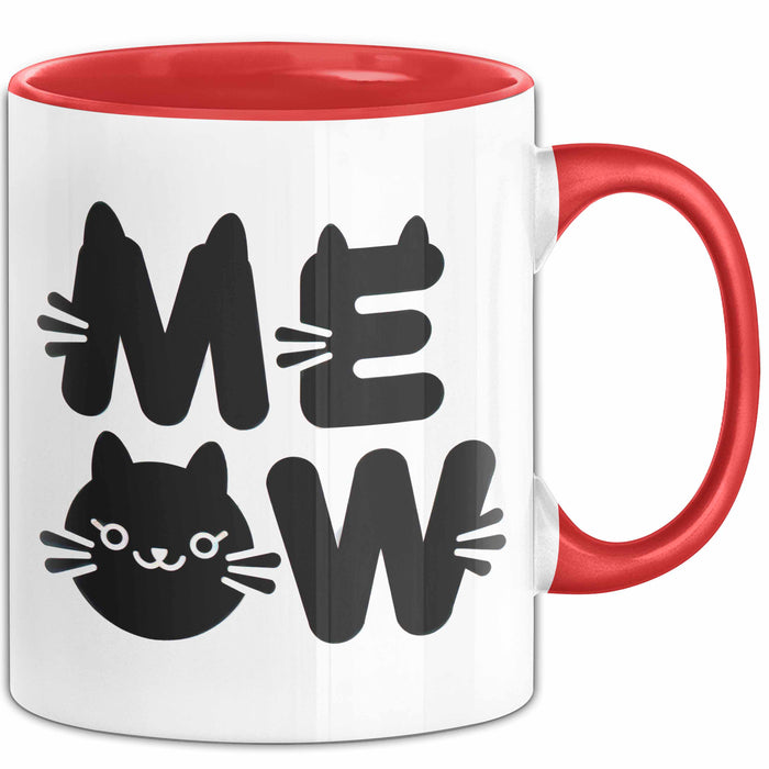 Katzen Tierliebhaber Tasse Geschenk Lustige Geschenkidee Spruch Meow Rot Trendation
