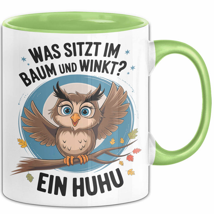 Eule Tier Sarkasmus Tasse Geschenk Was sitzt im Baum Vogel Geschenkidee Lustig Grün Trendation