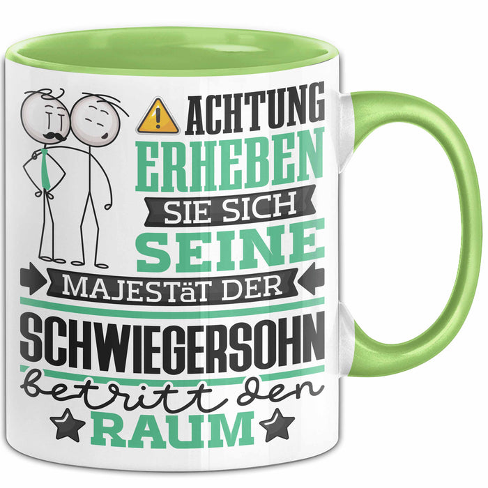 Schwiegersohn Geschenk Tasse Lustiger Spruch Erheben Sie Sich Der Schwiegersohn Betritt den Raum Grün Trendation