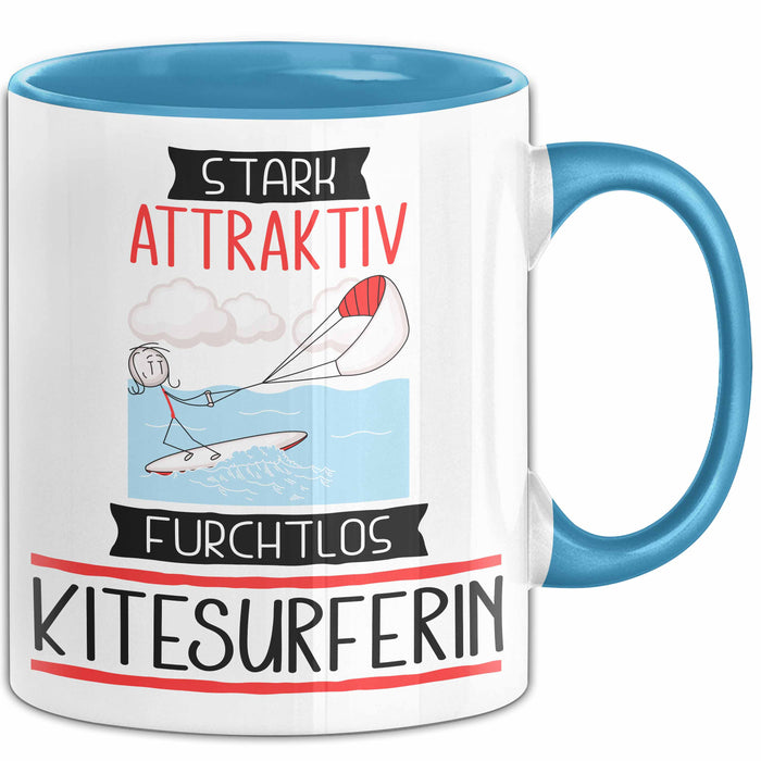 Kitesurferin Tasse Geschenk Becher Stark Attraktiv Furchtlos Kitesurferin Lustige Geschenkidee Blau Trendation