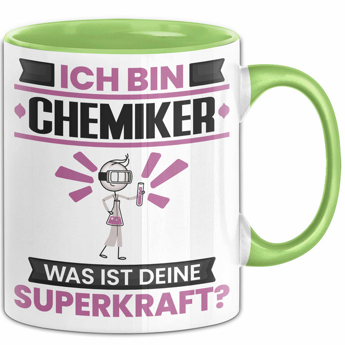 Chemiker Tasse Geschenk für Chemiker Geburtstag Lustiger Spruch Kaffee-Becher Was Ist Deine Superkraft Grün Trendation