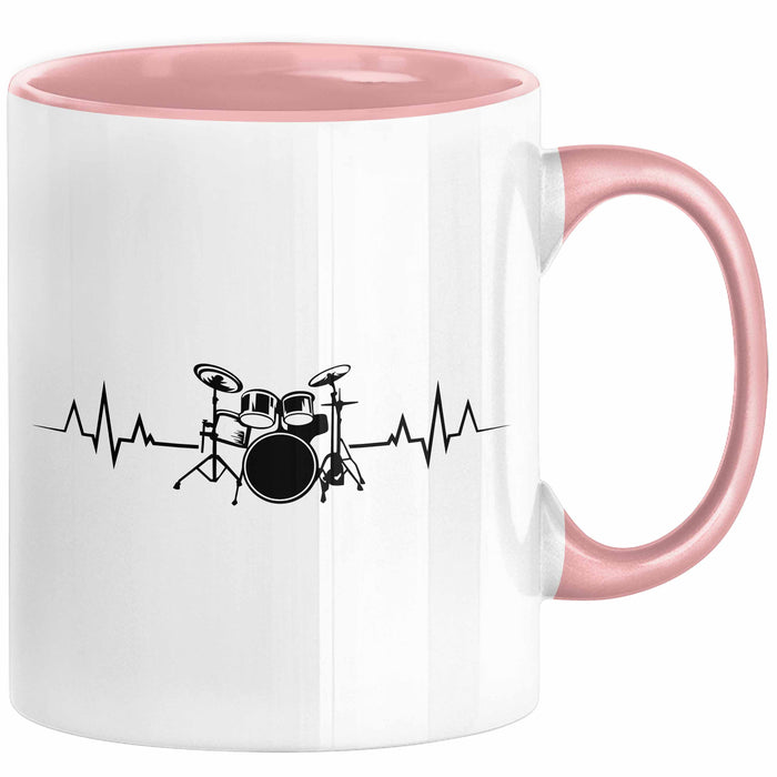 Drummer Schlagzeug-Spieler Geschenk Tasse Geschenkidee Kaffee-Becher Schlagzeuger Herzschlag Rosa Trendation