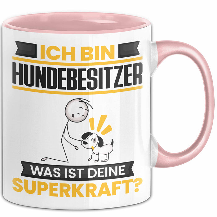 Hundebesitzer Tasse Geschenk für Hundebesitzer Geburtstag Lustiger Spruch Kaffee-Becher Was Ist Deine Superkraft Rosa Trendation