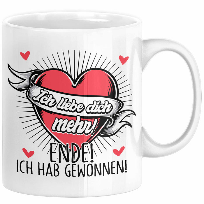 Valentinstag Tasse Geschenk für Ihn Sie Männer Für Paare Freundin Geschenkidee Kaffee-Becher Liebe Ich Liebe Dich Mehr Ende Ich Hab Gewonnen Weiß Trendation