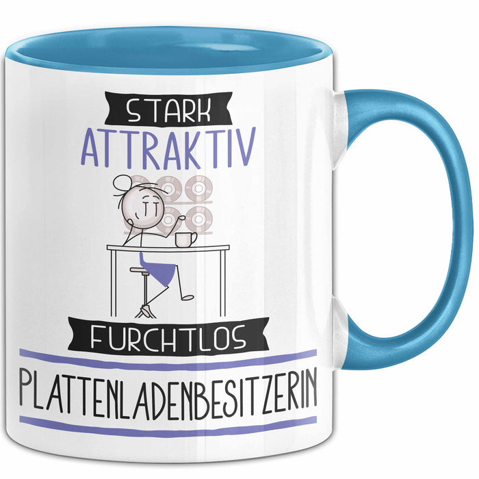 Plattenladenbesitzerin Tasse Geschenk Becher Stark Attraktiv Furchtlos Plattenladenbesitzerin Lustige Geschenkidee Blau Trendation