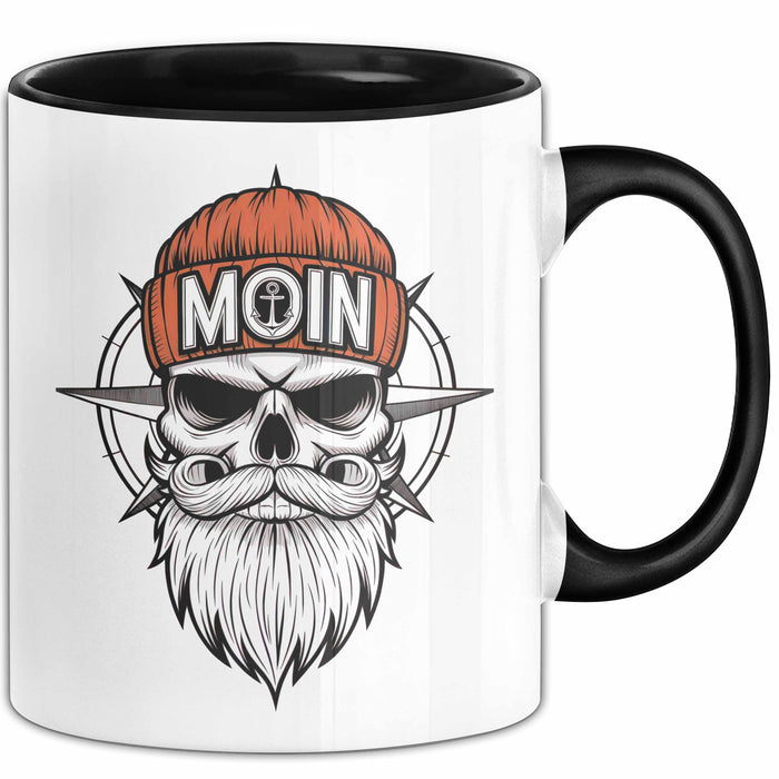 Nautischer Totenkopf Seemann Tasse Geschenk Lustige Geschenkidee Spruch Moin Schwarz Trendation