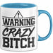 Humor Tasse Warning Crazy Bit*** Geschenkidee Verrückte Kollegin Kaffee-Becher Blau Trendation