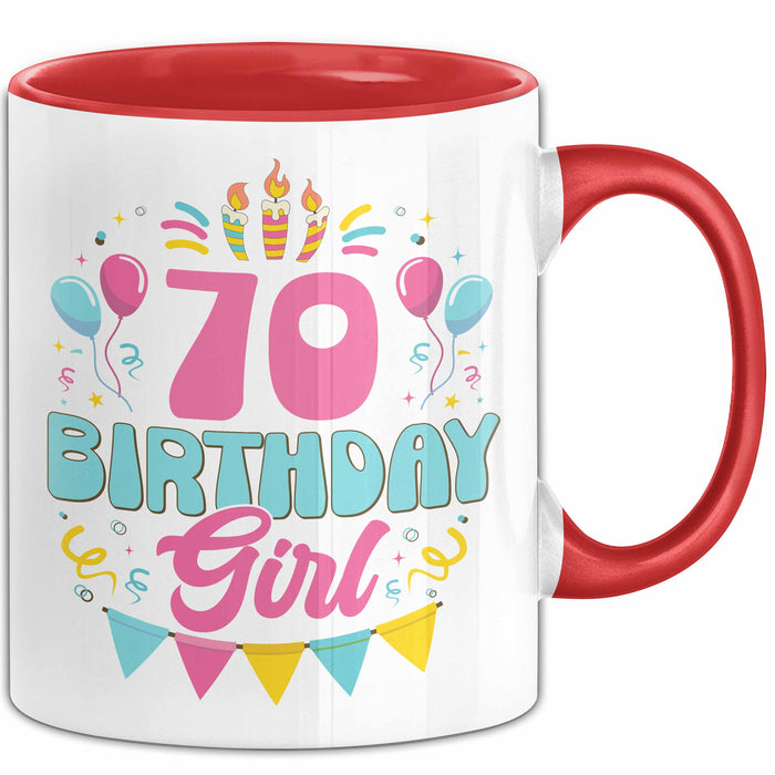70. Geburtstag Tasse Frauen Mädchen Geschenkidee Lustig 70 Birthday Girl Lustiger Spruch Mutter Mama Oma Rot Trendation