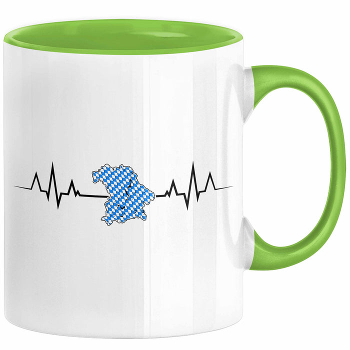 Bayern Tasse Geschenk Bayrische Liebe Geschenkidee München Herzschlag Tasse Kaffee-Becher Krug Grün Trendation