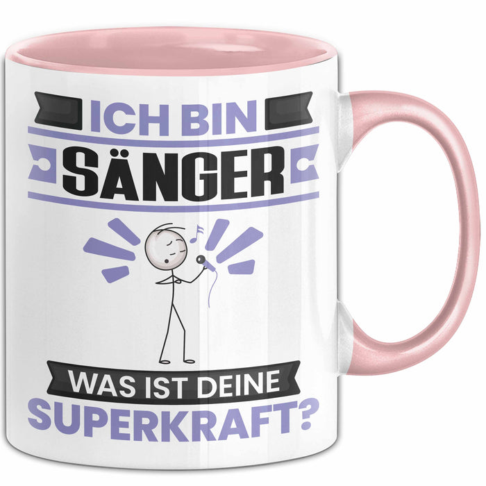 Sänger Tasse Geschenk für Sänger Geburtstag Lustiger Spruch Kaffee-Becher Was Ist Deine Superkraft Rosa Trendation