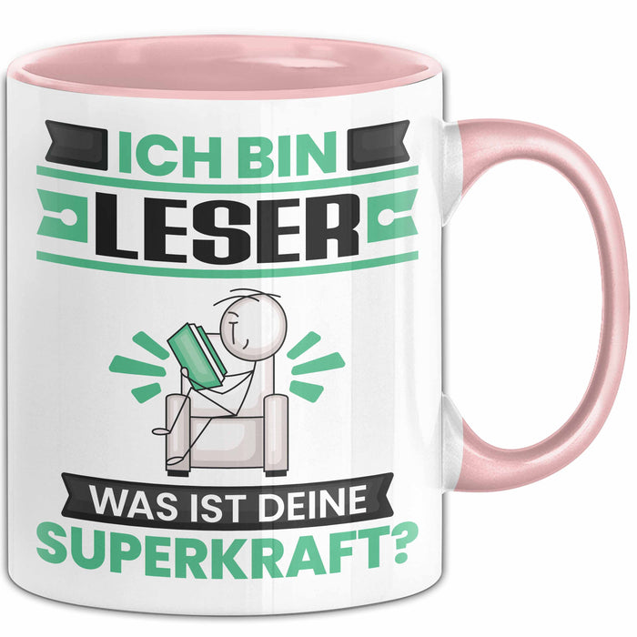 Leser Tasse Geschenk für Leser Geburtstag Lustiger Spruch Kaffee-Becher Was Ist Deine Superkraft Rosa Trendation