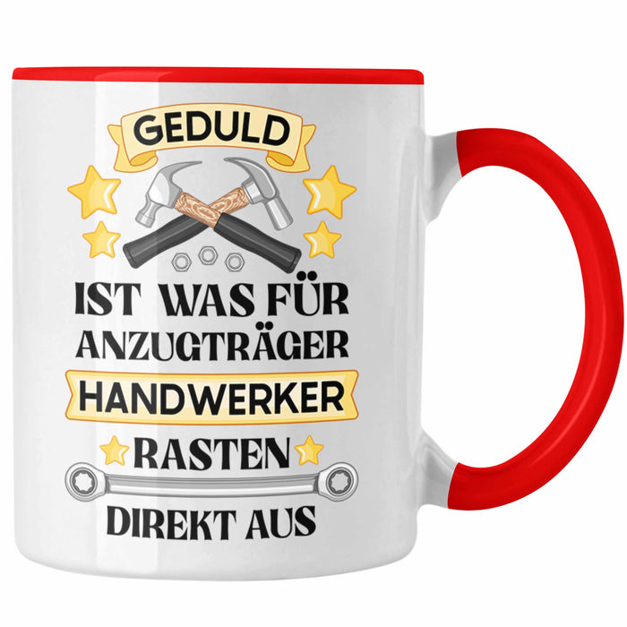 Trendation - Handwerker Tasse mit Spruch Geschenke für Handwerk Kaffeebecher KFZ Mechaniker Mechatroniker Rot Trendation