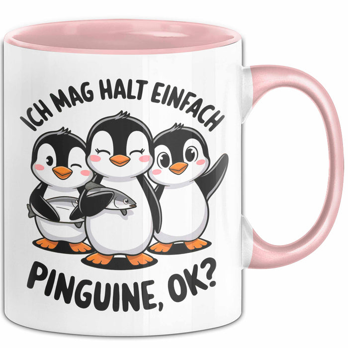 Pinguin Tier Tasse Geschenk Lustige Geschenkidee Spruch Ich Mag Halt Einfach Pinguine Rosa Trendation