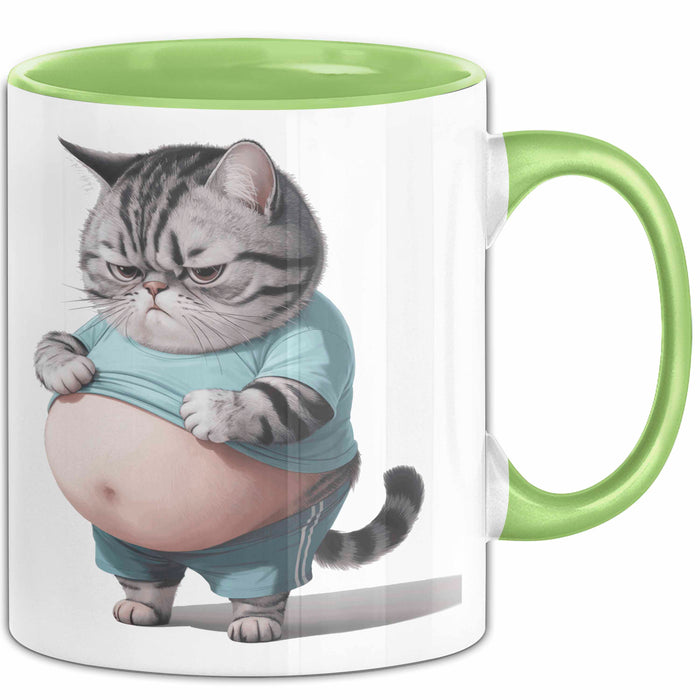 Dicke Fette Katze Kätzchen Besitzer Tasse Becher Geschenk Lustige Geschenkidee Spruch Grün Trendation